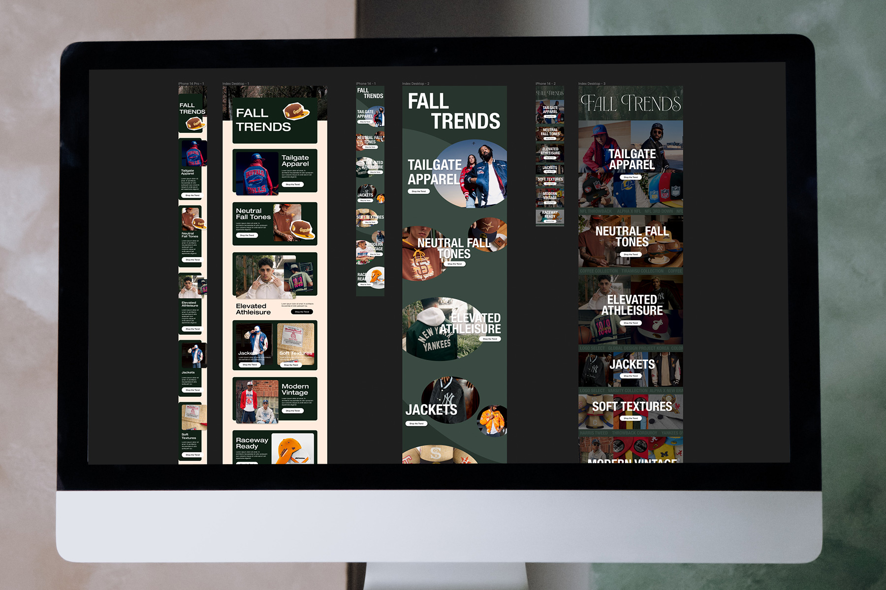 desktop mockup of Figma wireframes for Fall Trends page