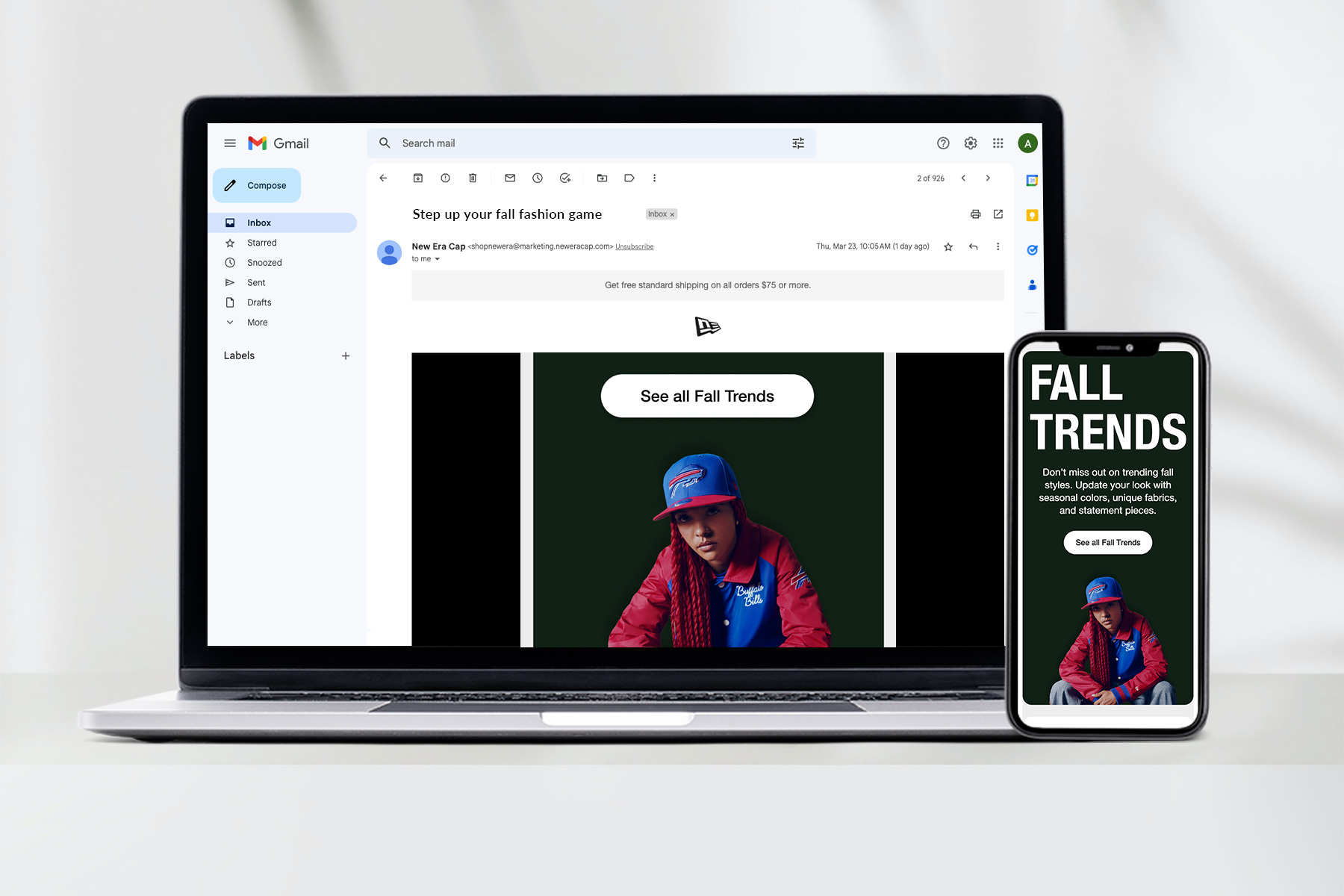 Fall Trends email in gmail mockup